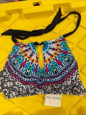 NWT - 24 & Ocean Multicolor Halter Bikini Top - Vibrant Print